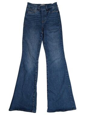 Good American Power Stretch Pull-On Sz Small Flare Jeans Medium Wash Denim